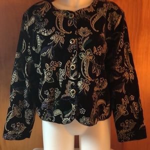 Floral Long Sleeve Blazer Black With Green Purple Gold Trim Brittany Nicole II